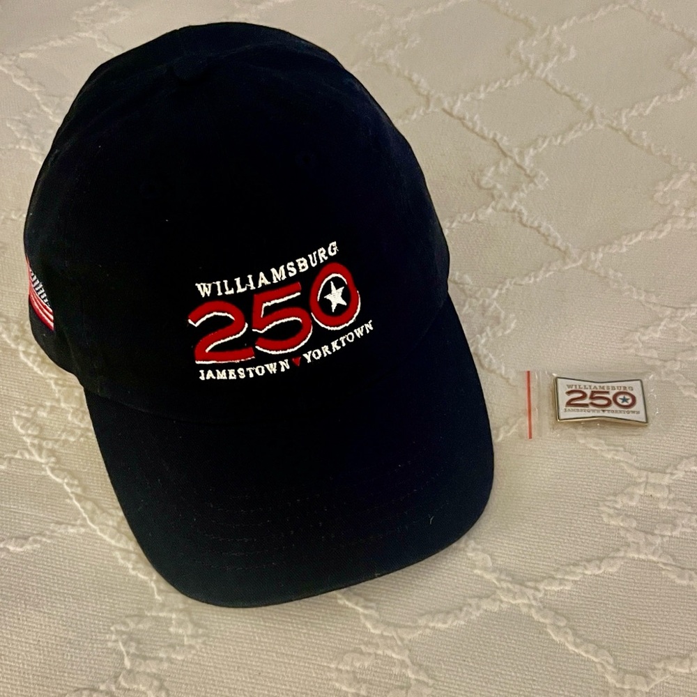 Williamsburg 250 Year Navy Cap 🧢 & Commemorative Pin Jamestown and Yorktown NEW!